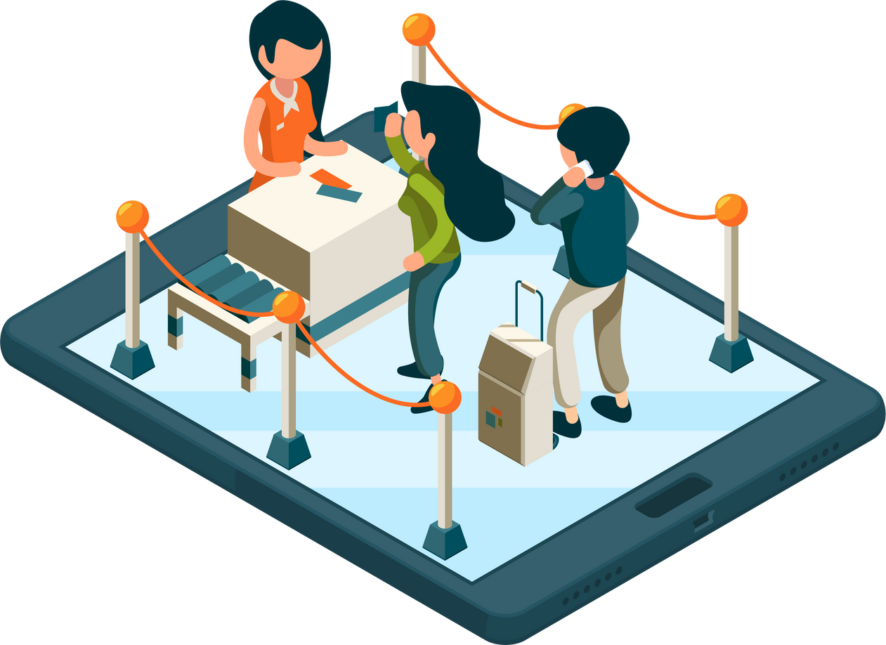 online registration isometric front desk passengers